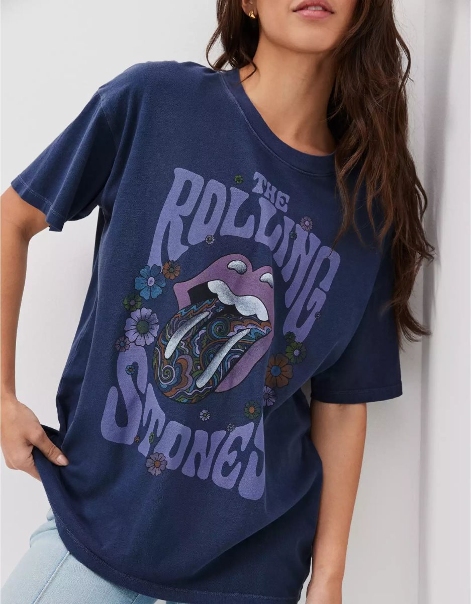 T Shirts American Eagle AE Oversized Rolling Stones Graphique Tee Indigo Femme | WAJ-26745579